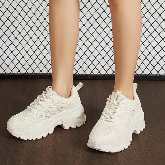 ⚡Women's Beige Platform Sneakers Comfortable Casual Lace Up Fashion Tennis - Picture 7 of 7